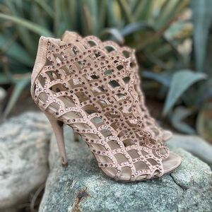 ZIGI SOHO | Tan Cutout Rhinestone Stiletto Sandals 7.5